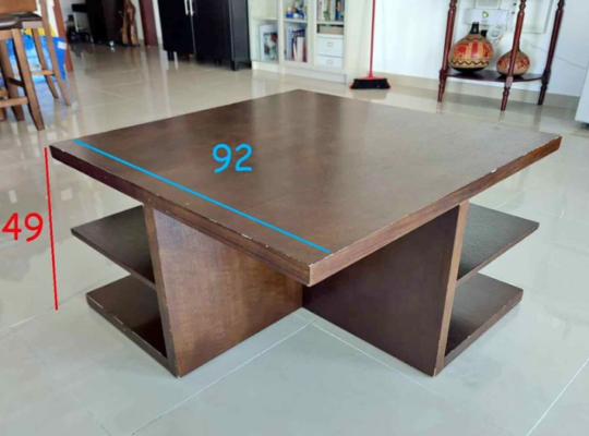 Brown Wood Coffee Table + Shelves for sale