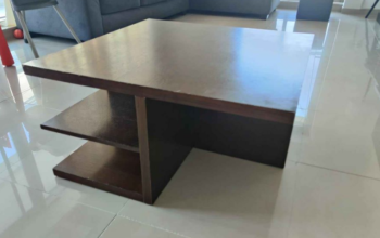 Brown Wood Coffee Table + Shelves for sale