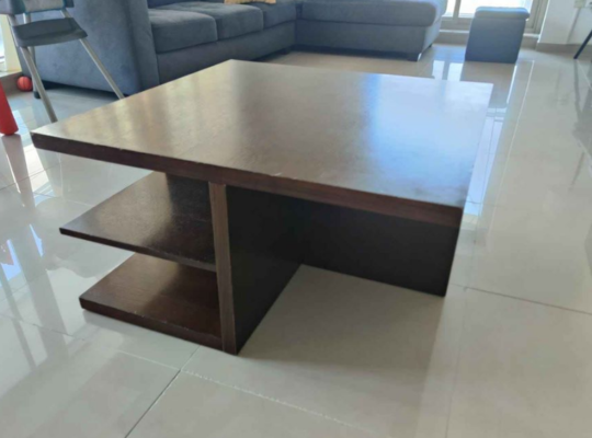 Brown Wood Coffee Table + Shelves for sale