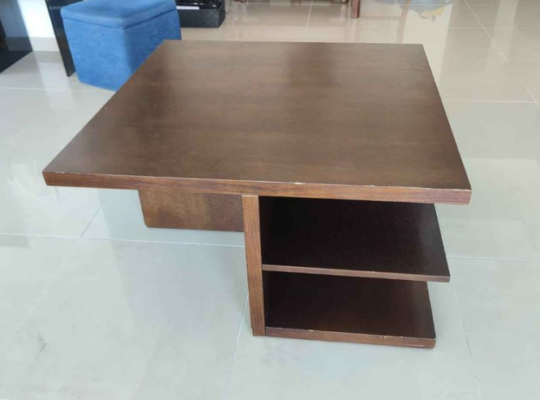 Brown Wood Coffee Table + Shelves for sale