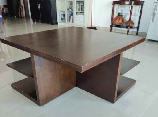 Brown Wood Coffee Table + Shelves for sale