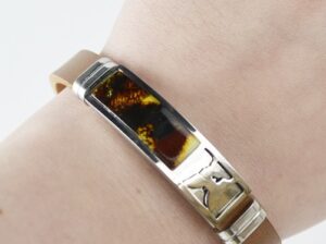 Multicolor Amber bracelet with leather for men