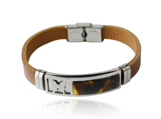 Multicolor Amber bracelet with leather for men