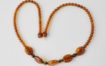 Natural polished cognac amber beads necklace