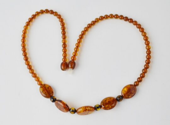 Natural polished cognac amber beads necklace