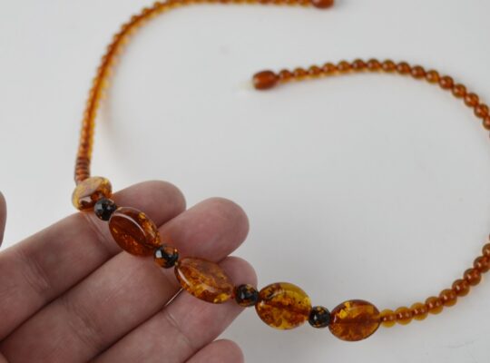 Natural polished cognac amber beads necklace