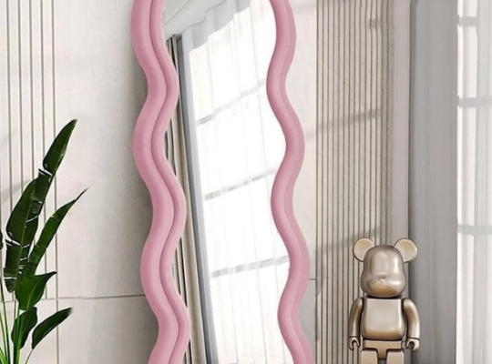 Premium Full Length Wooden Wavy Velvet Mirror For