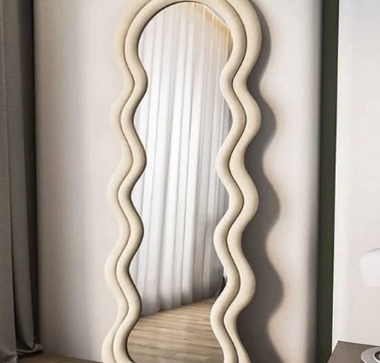 Premium Full Length Wooden Wavy Velvet Mirror For