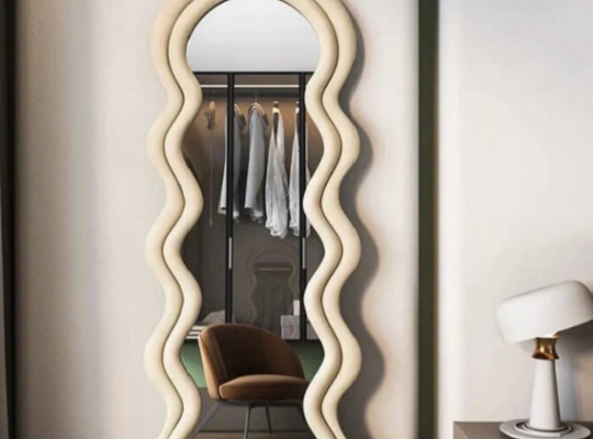 Premium Full Length Wooden Wavy Velvet Mirror For