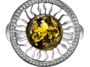 Openwork ring with green amber for sale