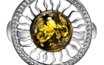 Openwork ring with green amber for sale