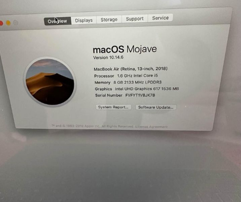 MacBook Air 2018 core i5 8gb 256 gb