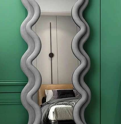 Velvet Wavy Floor Mirror For Sale