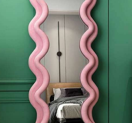 Velvet Wavy Floor Mirror For Sale