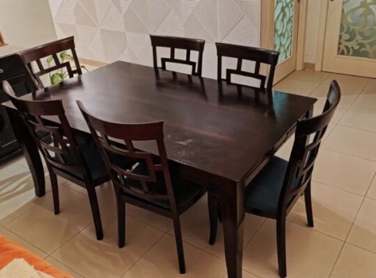 Solid Wood Dining Table with 6 Chairs For Sale