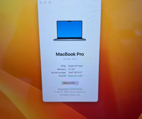 MacBook Pro 2021 M1 max 32/1tb 14-inch for sale