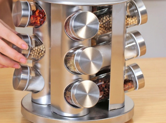 Aksonz Revolving Spice Bottle Rack Stainless Steel