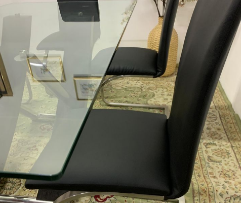 Glass Top Dining Table with 6 chairs For Sale