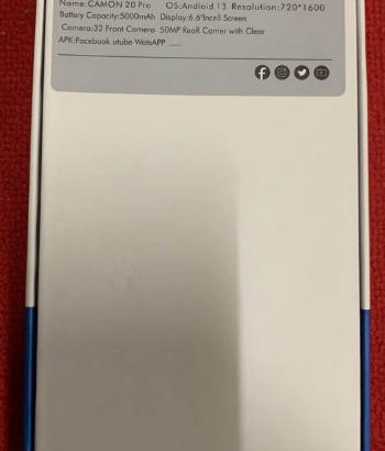 20 pro camon 8+8=16gb ram 256gb storage for sale