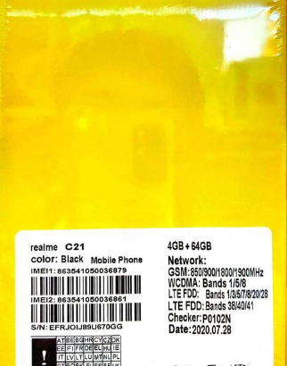realme C21 4gb ram storage 64gb dual sim For Sale