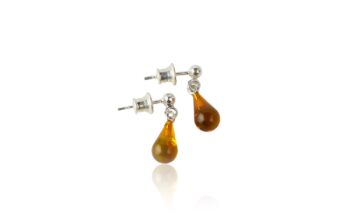 Drop shape amber earrings For Sale