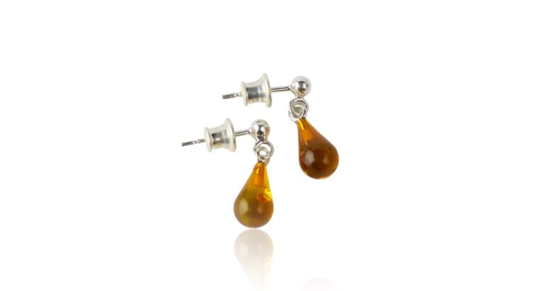 Drop shape amber earrings For Sale