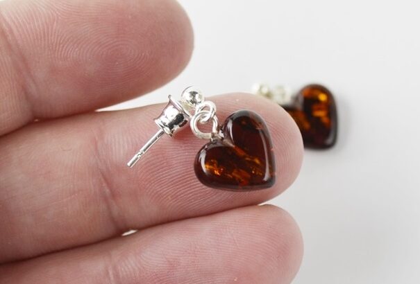 Baltic amber earrings heart shape For Sale
