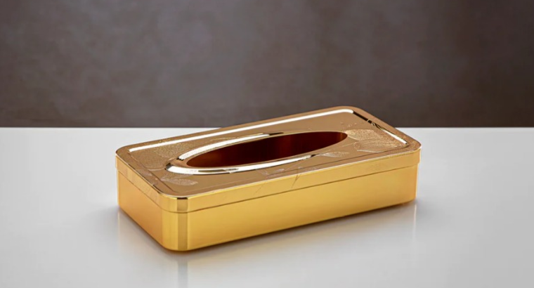 2 Pieces Dustbin & Tissue Box Set Gold For Sale
