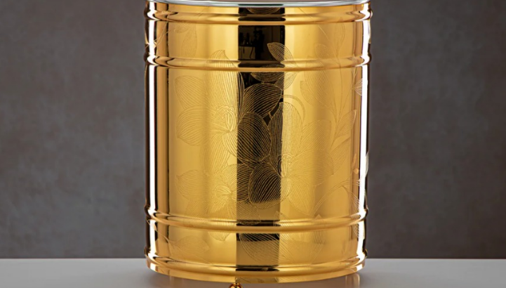 2 Pieces Dustbin & Tissue Box Set Gold For Sale
