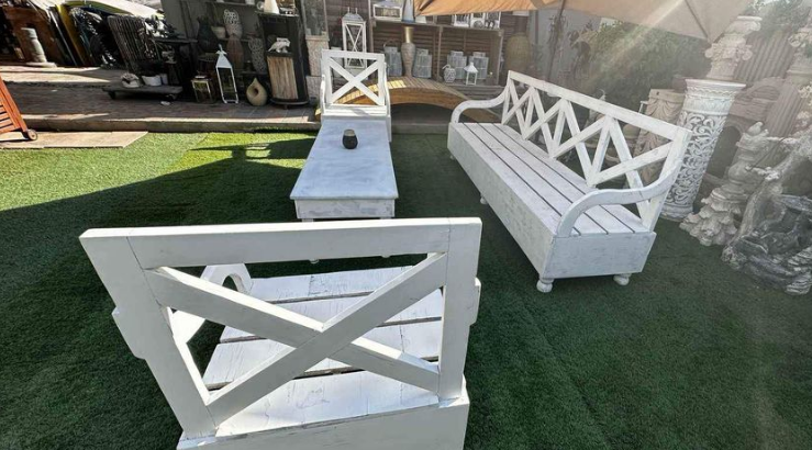Big White solid wood sofa set without cushions