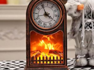 LED clock with realistic flame effect for sale