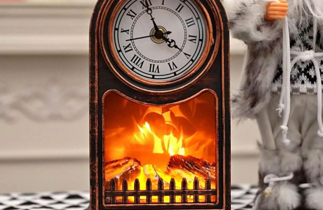 LED clock with realistic flame effect for sale