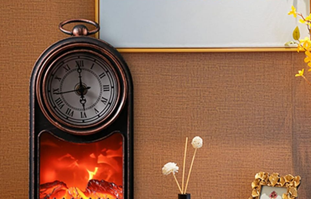 LED clock with realistic flame effect for sale