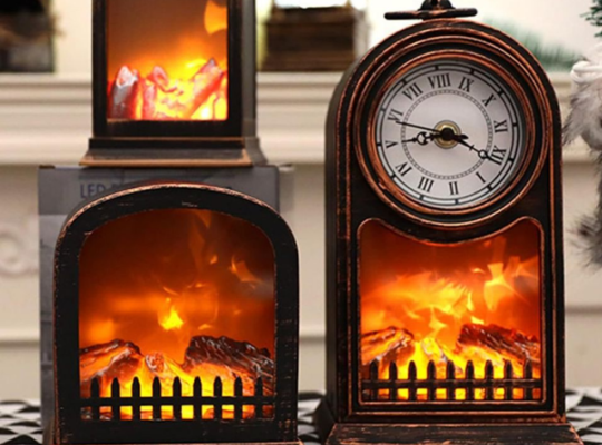 LED clock with realistic flame effect for sale