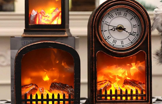 LED clock with realistic flame effect for sale
