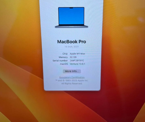 MacBook Pro 2021 M1 max 32/1tb 14-inch for sale