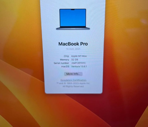 MacBook Pro 2021 M1 max 32/1tb 14-inch for sale