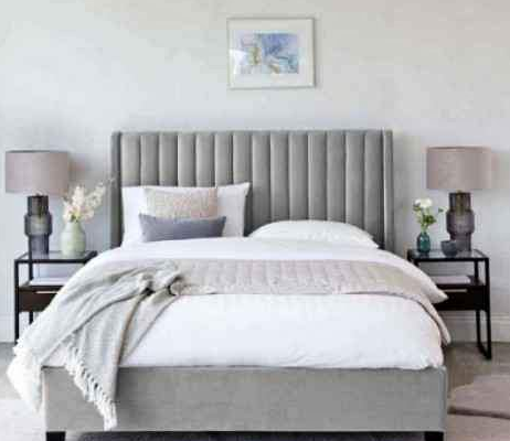 Light Grey Velvet Queen Size Bed For Sale