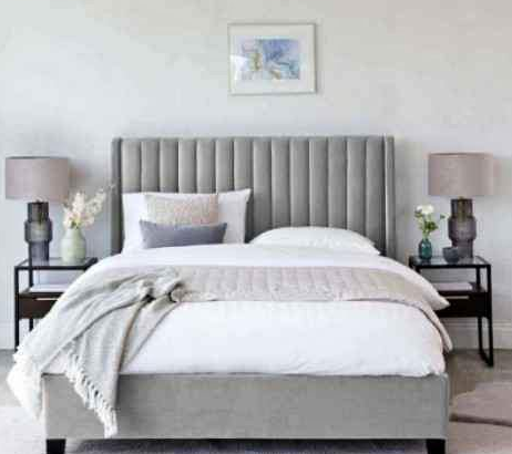 Light Grey Velvet Queen Size Bed For Sale