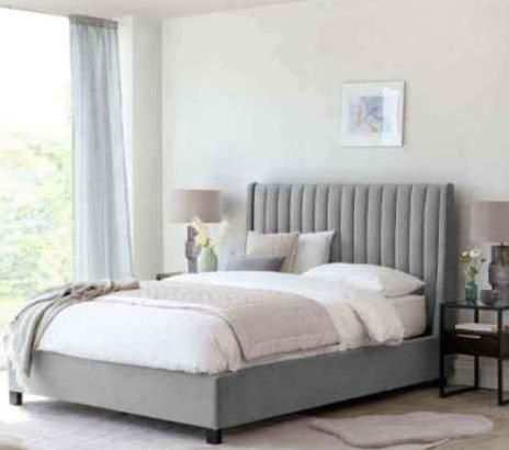 Light Grey Velvet Queen Size Bed For Sale