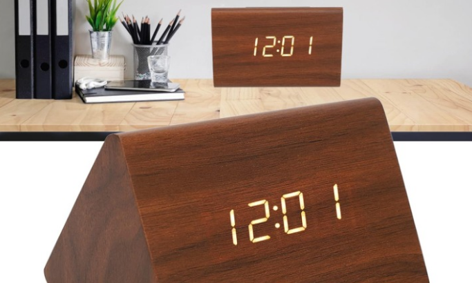 Triangle Modern Simple Design Wooden LED Clock For