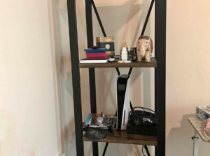 Black shelving and Car seat for sale