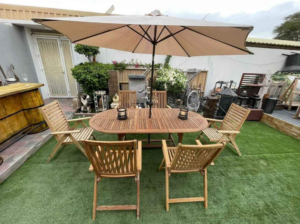 Garden Wooden dining set with chairs and parasol f