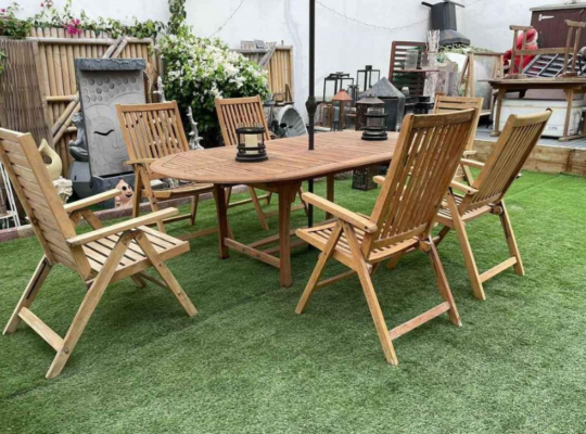 Garden Wooden dining set with chairs and parasol f