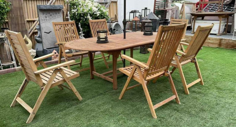 Garden Wooden dining set with chairs and parasol f