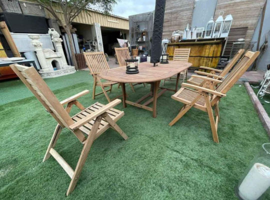 Garden Wooden dining set with chairs and parasol f