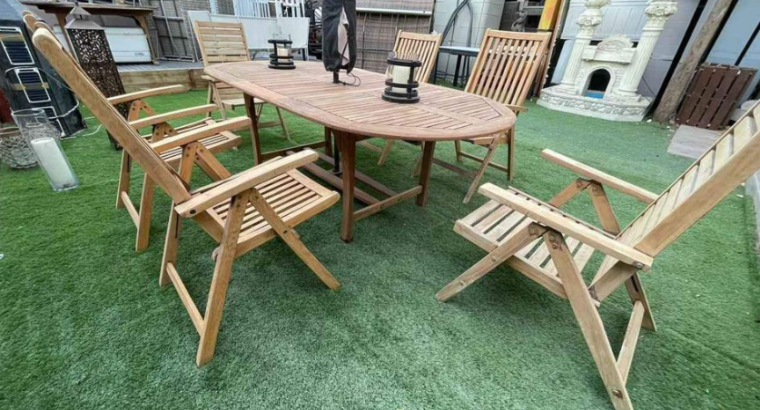 Garden Wooden dining set with chairs and parasol f