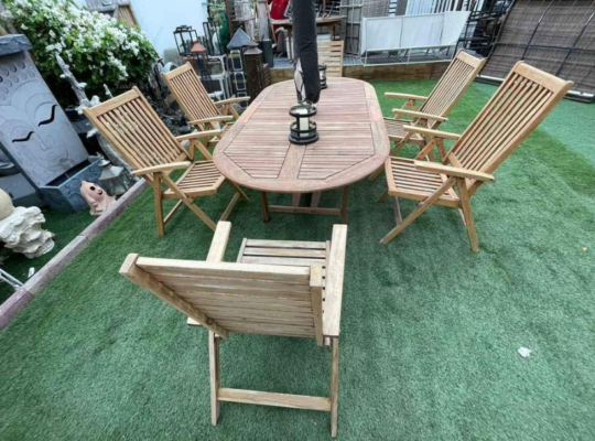 Garden Wooden dining set with chairs and parasol f