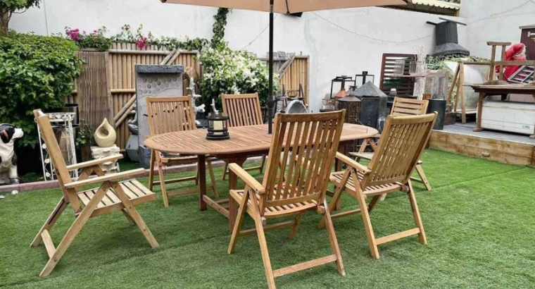 Garden Wooden dining set with chairs and parasol f