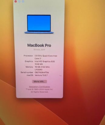 Macbook Pro 2017 Touch Bar. Core i7 For Sale